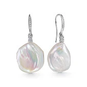 Серьги из серебра 925 пробы с белыми жемчужинами "Барокко" 17-18 мм