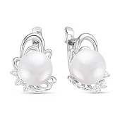 Серьги из серебра с белыми речными жемчужинами 8-8,5 мм