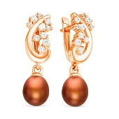 Серьги из серебра с шоколадными речными жемчужинами 8,5-9 мм