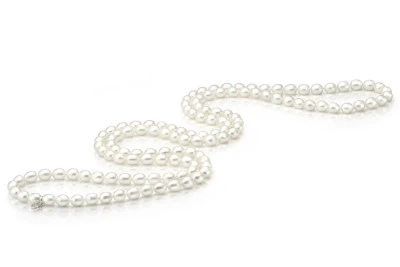 Длинные бусы из белого рисообразного речного жемчуга 6,5-7 мм