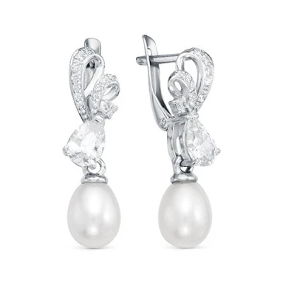 Серьги из серебра c белыми речными жемчужинами 7,5-8 мм