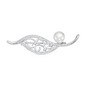Брошь из серебра с белой речной жемчужиной 9,5-10 мм