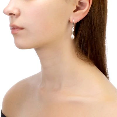 Серьги из серебра c белыми речными жемчужинами 7 мм