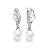 Серьги из белого золота с белыми речными жемчужинами 9-10 мм