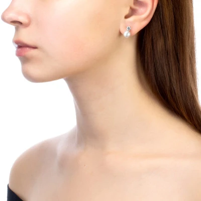 Серьги из серебра c белыми речными жемчужинами 7,5-8 мм