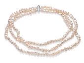 Ожерелье 3-рядное из белого барочного речного жемчуга класса ААА. Жемчужины 7-7,5 мм