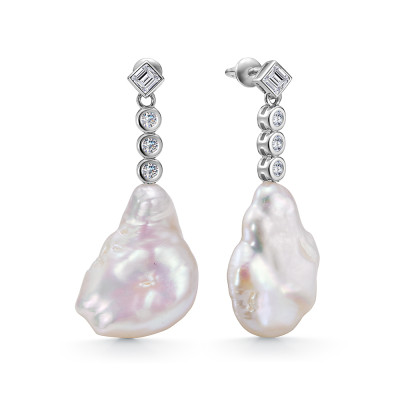 Серьги из серебра 925 пробы с белым барочным жемчугом 18-22 мм