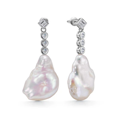 Серьги из серебра 925 пробы с белым барочным жемчугом 18-22 мм