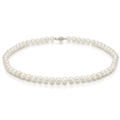 Ожерелье из белого круглого речного жемчуга класса АА+. Жемчужины 7-7,5 мм