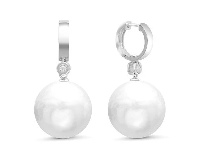 Серьги из серебра c белыми японскими речными жемчужинами 14-14,5 мм