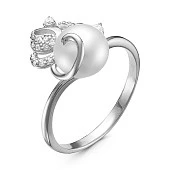 Кольцо из белого золота с белой речной жемчужиной 7,5-8 мм