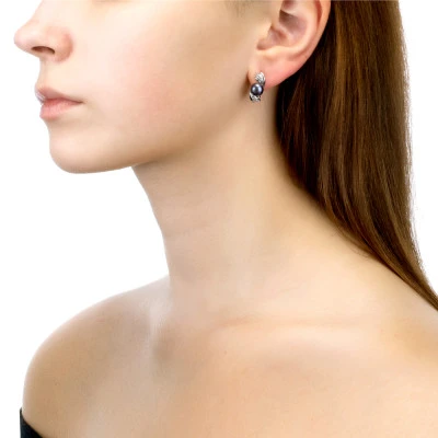 Серьги из серебра с черными речными жемчужинами 7-7,5 мм