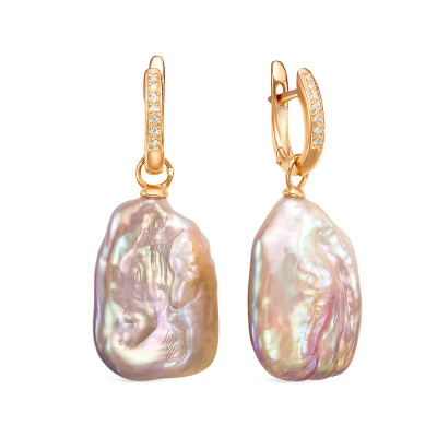 Серьги из серебра c розовыми речными жемчужинами "Барокко" 15-22 мм