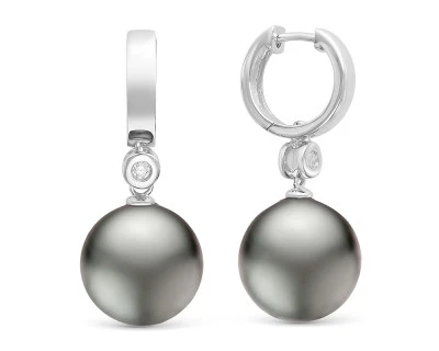 Серьги из белого золота с черными морскими Таитянскими жемчужинами 12-12,5 мм