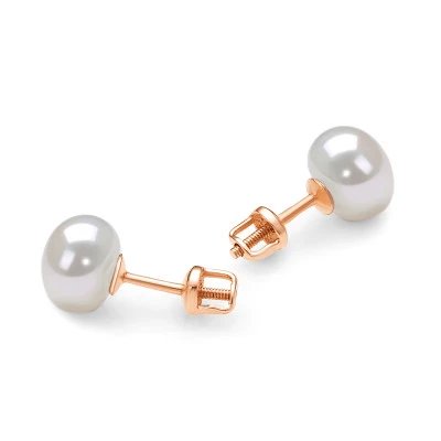 Пусеты из серебра 925 пробы с белыми речными жемчужинами 7,5-8 мм