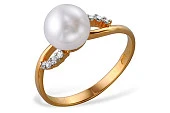 Кольцо из красного золота с белой речной жемчужиной 7,5-8 мм