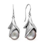 Серьги из серебра с серебристыми речными жемчужинами 10-10,5 мм