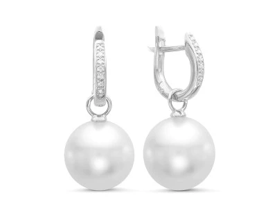 Серьги из золота с белыми морскими Австралийскими жемчужинами 12,6-12,9 мм