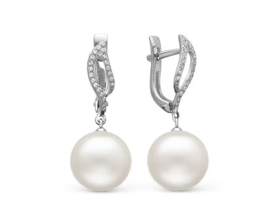 Серьги из белого золота с белыми морскими Австралийскими жемчужинами 12-12,5 мм
