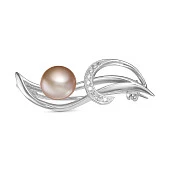 Брошь из серебра с розовой речной жемчужиной 9,5-10 мм