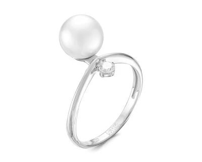 Кольцо "Прикосновение" из белого золота с белой морской жемчужиной Акойя 8,5-9 мм