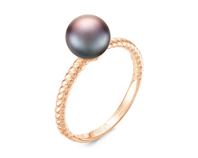 Кольцо из серебра с черной речной жемчужиной 7-7,5 мм