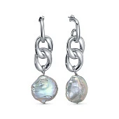 Серьги из ювелирного сплава с серебристым барочным жемчугом 21-24 мм