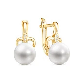 Серьги из желтого золота с белыми речными жемчужинами 8,5-9 мм