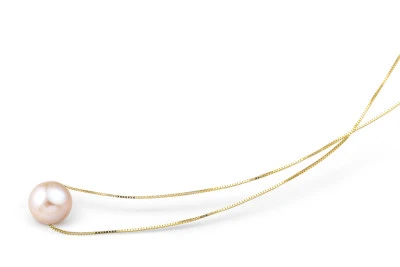 Цепочка из серебра 925 пробы с розовой круглой речной жемчужиной 8,5-9,5 мм