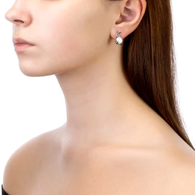 Серьги из серебра c белыми речными жемчужинами 8-8,5 мм