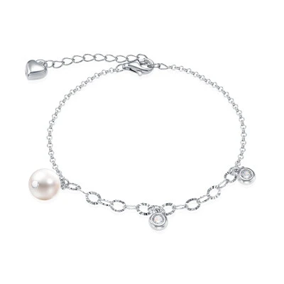 Браслет из серебра 925 пробы с белой речной жемчужиной 7,5-8 мм