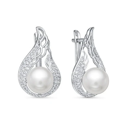 Серьги из серебра c белыми речными жемчужинами 8,5-9 мм