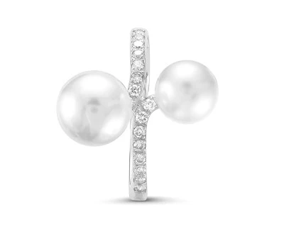 Кольцо из белого золота с белыми морскими жемчужинами Акойя 7-9 мм