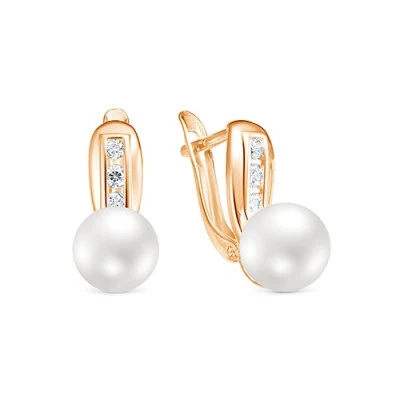 Серьги из красного золота с белыми речными жемчужинами 8,5-9 мм