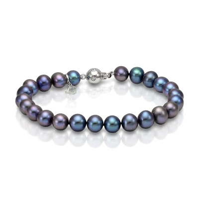 Браслет из черного круглого речного жемчуга класса ААА. Жемчужины 7,5-8 мм