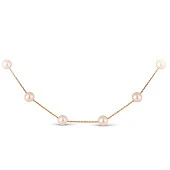 Цепочка из красного золота с розовыми морскими жемчужинами 7-7,5 мм. Длина 40 см