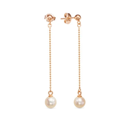 Серьги на цепочке из серебра c розовыми жемчужинами 7-7,5 мм