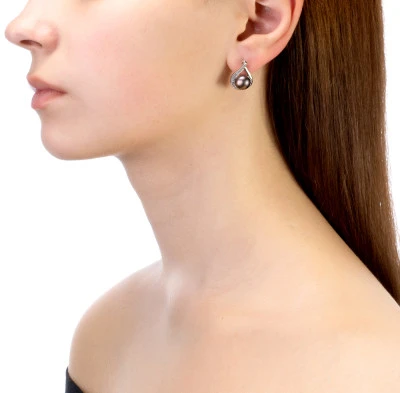 Серьги из серебра с черными речными жемчужинами 8,5-9 мм