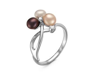 Кольцо из серебра с речными жемчужинами "микс" 4,5-6 мм
