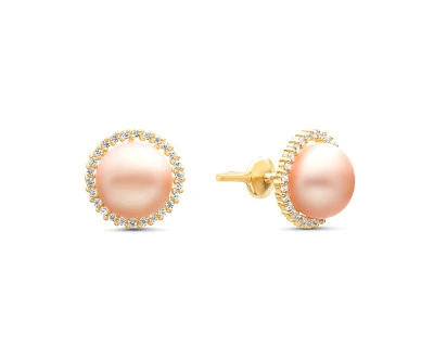 Серьги из серебра с розовыми речными жемчужинами 7-7,5 мм