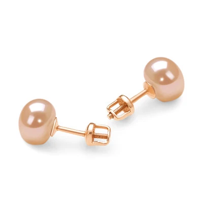 Пусеты из серебра 925 пробы с розовыми речными жемчужинами 8,5-9 мм