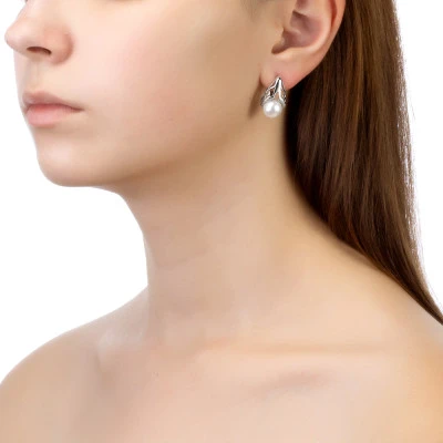 Серьги из серебра c белыми речными жемчужинами 9,5-10 мм