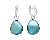 Серьги из серебра с голубыми речными жемчужинами "Барокко" 11-12 мм