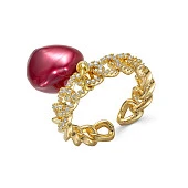 Кольцо из ювелирного сплава с красным барочным жемчугом 11-12 мм