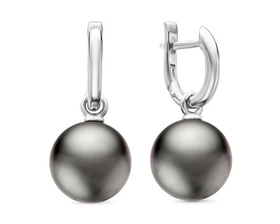 Серьги из белого золота с черными морскими Таитянскими жемчужинами 12,6-12,9 мм