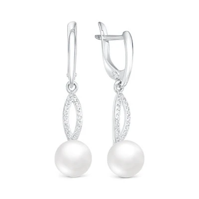 Серьги из серебра c белыми речными жемчужинами 8-8,5 мм