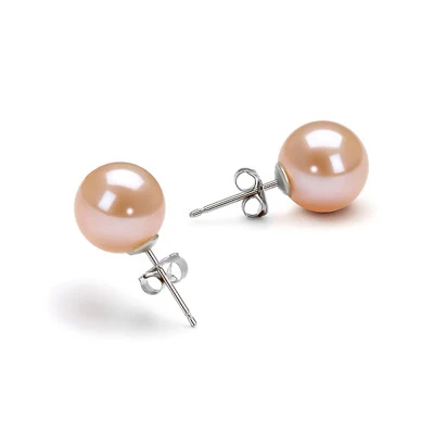 Пусеты из серебра 925 пробы с розовыми речными жемчужинами 6,5-7 мм