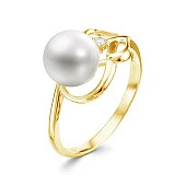 Кольцо из желтого золота с белой речной жемчужиной 7,5-8 мм