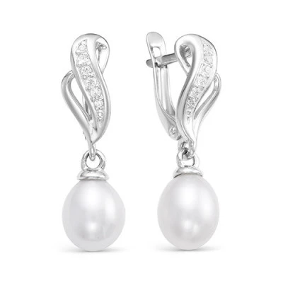 Серьги из серебра с белыми речными жемчужинами 7,5-8 мм