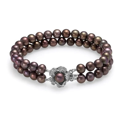 Браслет в 2 ряда из черного круглого речного жемчуга. Жемчужины 7,5-8 мм